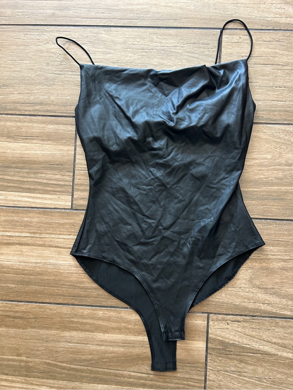 Black Faux-Leather One-Piece Bodysuit